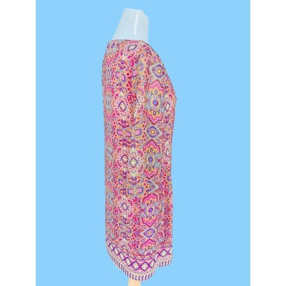 TACERA LADIES KEYHOLE FRONT ABSTRACT PAISLEY QUARTER SLEEVE LINED DRESS EUC M - Picture 6 of 8